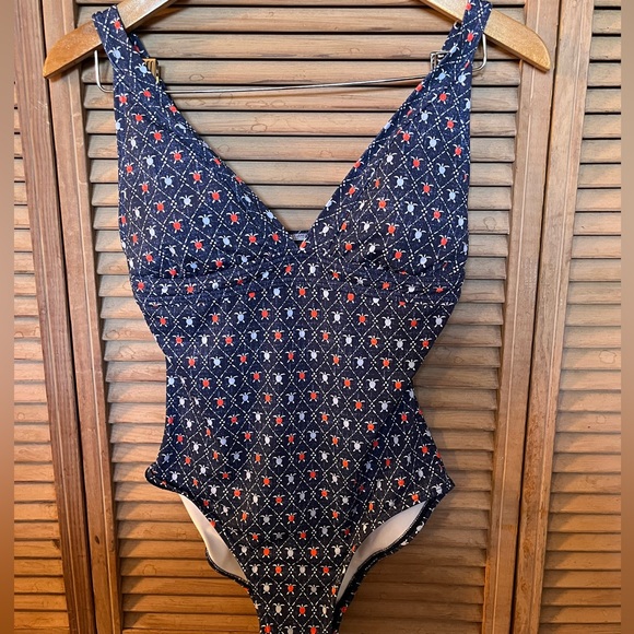 Reyn Spooner Women Swimsuit Blue Royal Honu Turtle V Neck Bathing Suit Size 4 - Picture 9 of 9